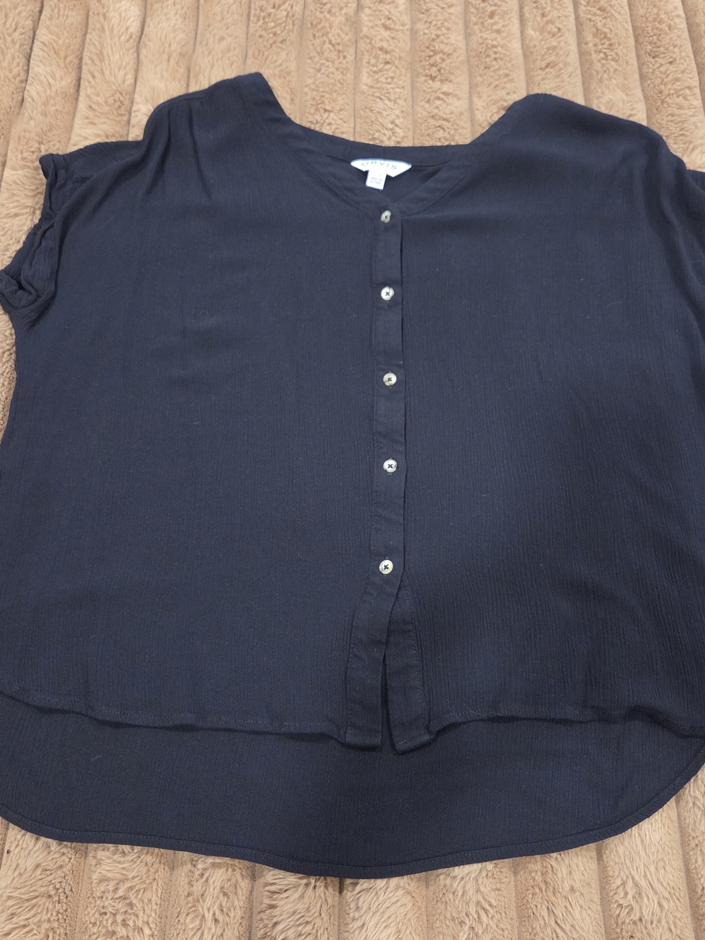 Orvis Black Solid Short Sleeve Crinkle Textured Button Front Shirt Large